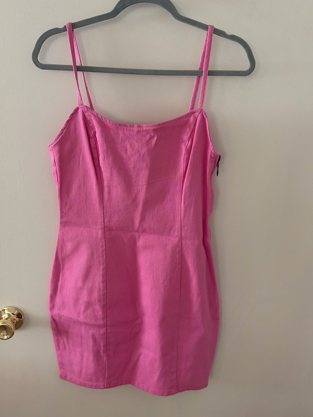 Pink Spaghetti Strap denim Mini Dress
